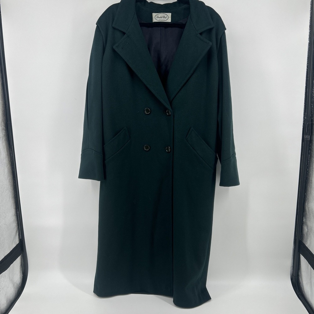 VTG Freddi Gail Dark Forest Green Trench Coat Overcoat Double Breasted Duster XL